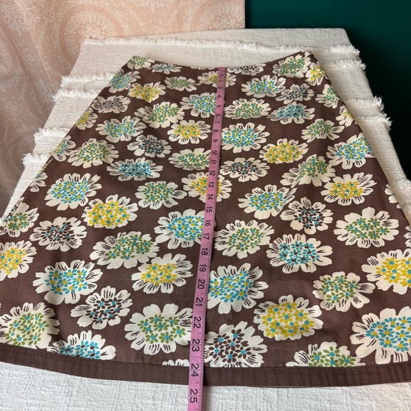 Boden Y2K Blue Green Retro Floral Print Brown Midi Skirt 100% Cotton Sz 12 Long - Picture 5 of 9